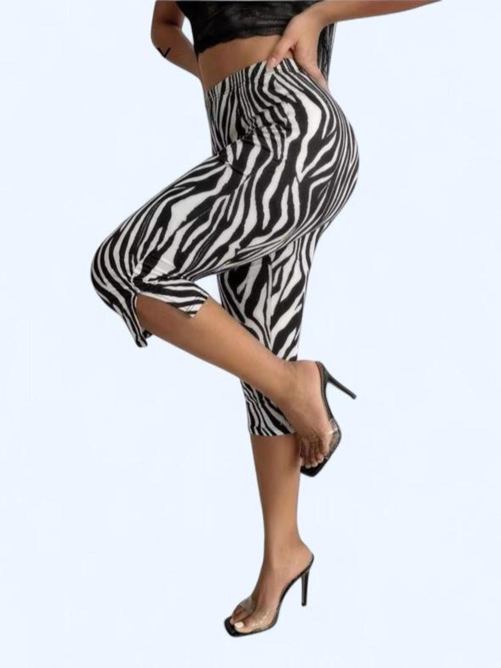 Zebra Print Crop Leggings - Black & White